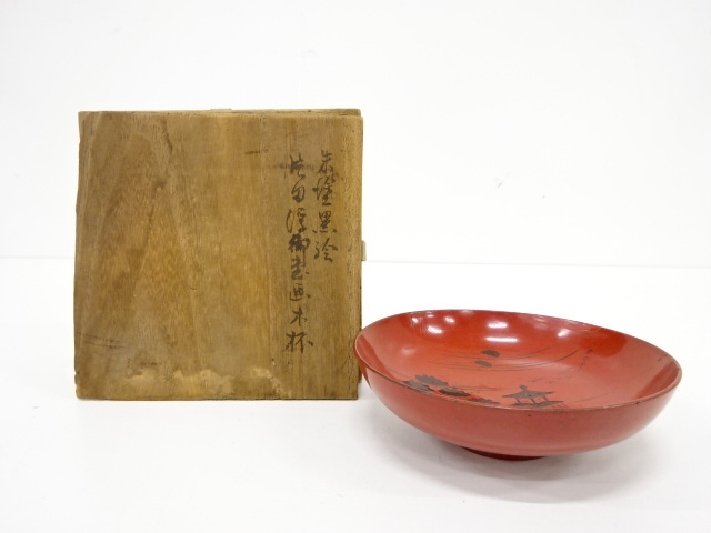 JAPANESE COLLECTIBLE / SHU-URUSHI LACQUERED BLACK PAINTED SAKE CUP